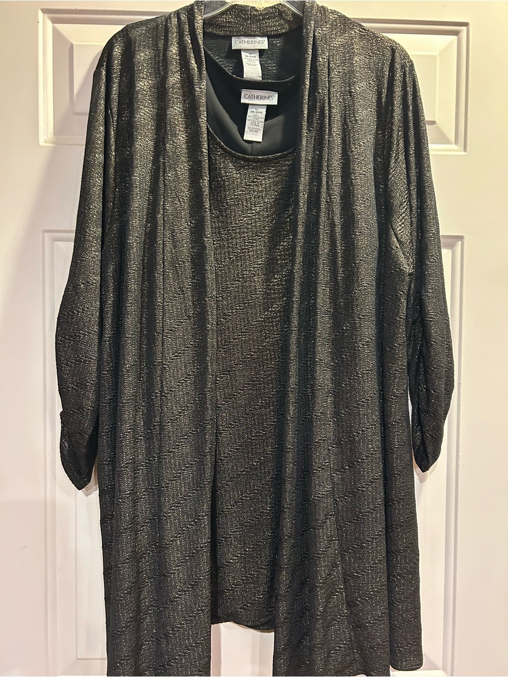 Catherines Black Metallic Knit Cardigan and Tank Set